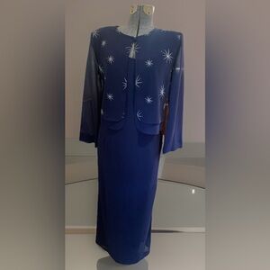 Vintage Navy Blue Dress w/ Shooting Star Bolero Jacket Women’s Size 8.